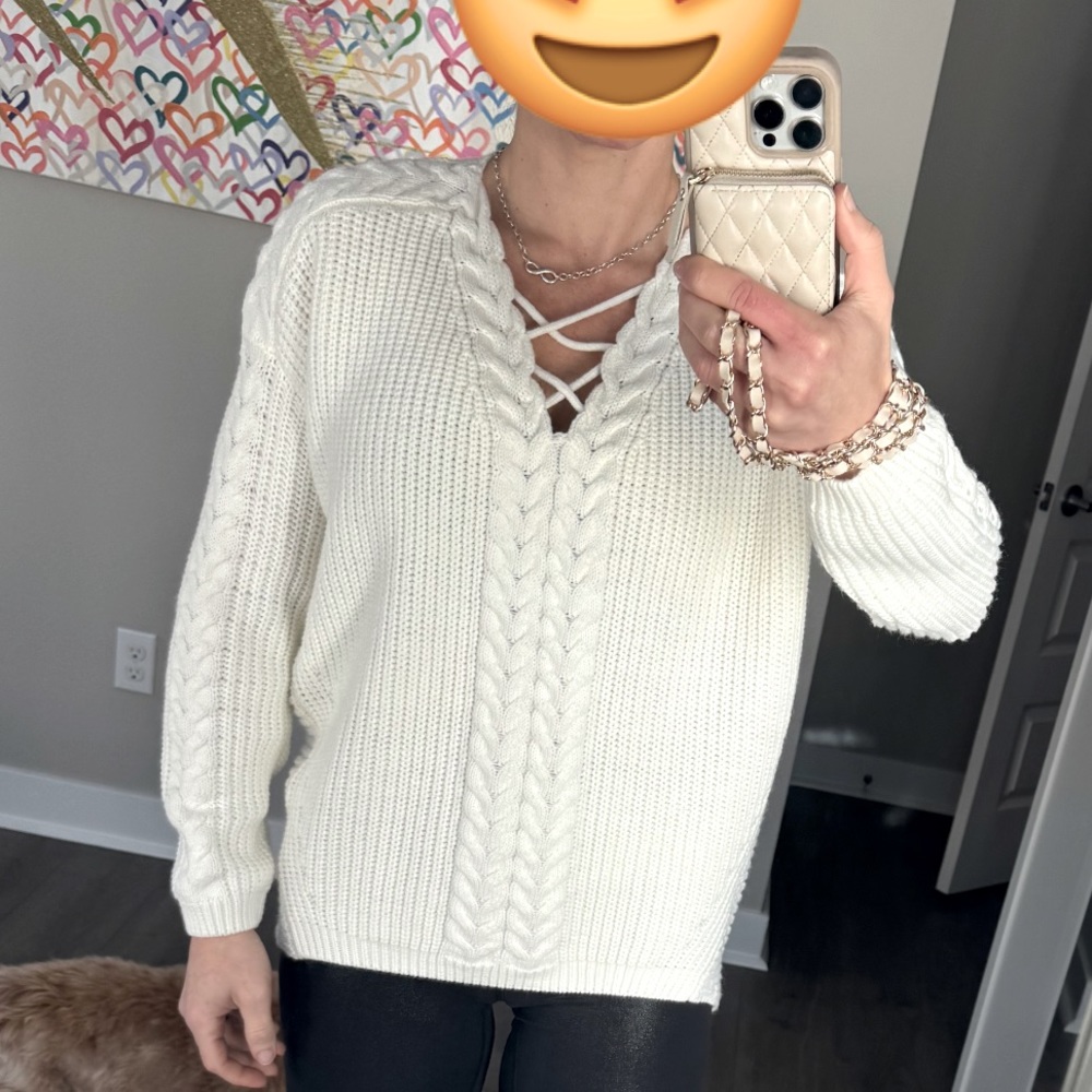 Love by Design Cross Front Double Braided Sweater - Picture 3 of 5